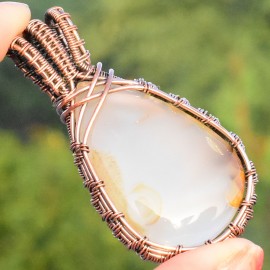 Montana Agate Gemstone Handmade Copper Wire Wrapped Pendant Jewelry 2.36 Inch BZ-353