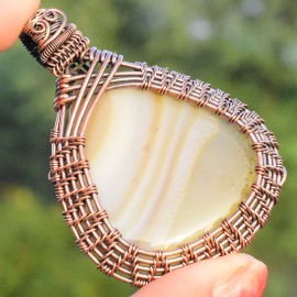 Bostwana Agate Gemstone Handmade Copper Wire Wrapped Pendant Jewelry 2.36 Inch BZ-355