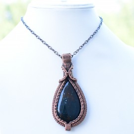 Blood Stone Gemstone Handmade Copper Wire Wrapped Pendant Jewelry 3.35 Inch BZ-361