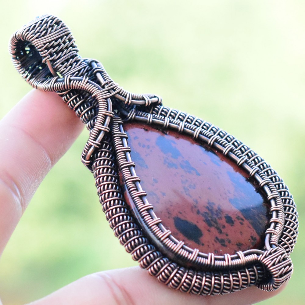 Mahogany Jasper Gemstone Handmade Copper Wire Wrapped Pendant Jewelry 3.15 Inch BZ-365