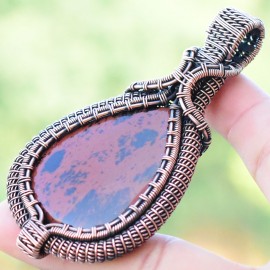 Mahogany Jasper Gemstone Handmade Copper Wire Wrapped Pendant Jewelry 3.15 Inch BZ-365