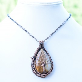 Fossil Coral Gemstone Handmade Copper Wire Wrapped Pendant Jewelry 2.56" BZ-366