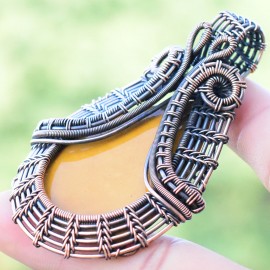 Tiger Eye Gemstone Handmade Copper Wire Wrapped Pendant Jewelry 2.76 Inch BZ-368