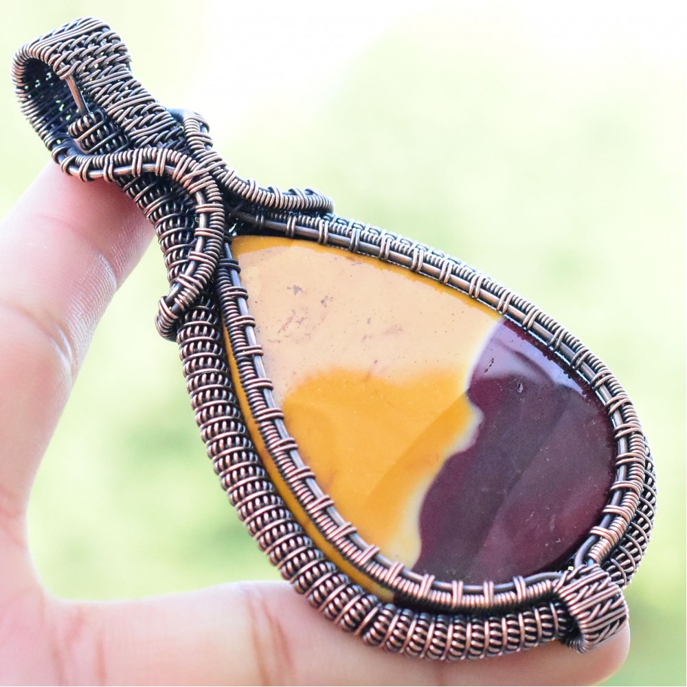 Mookaite Gemstone Handmade Copper Wire Wrapped Pendant Jewelry 3.74 Inch BZ-370