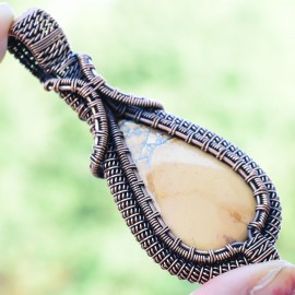 Maligano Jasper Gemstone Handmade Copper Wire Wrapped Pendant Jewelry 3.15 Inch BZ-374