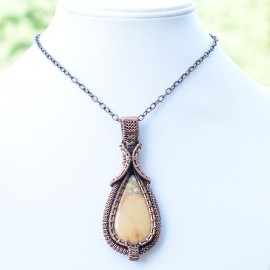 Maligano Jasper Gemstone Handmade Copper Wire Wrapped Pendant Jewelry 3.15 Inch BZ-374
