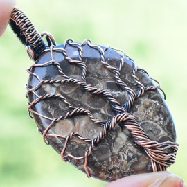 Turtella Agate Gemstone Handmade Copper Wire Wrapped Pendant Jewelry 2.17 Inch BZ-375
