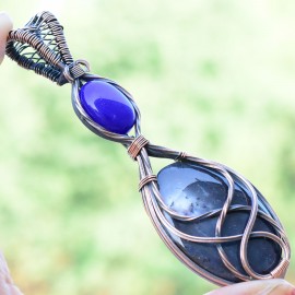 Dendrite Opal Gemstone Handmade Copper Wire Wrapped Pendant Jewelry 3.55 Inch BZ-376