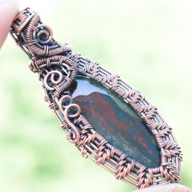Blood Stone Gemstone Handmade Copper Wire Wrapped Pendant Jewelry 2.76 Inch BZ-379