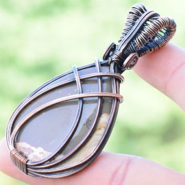 Coffee Jasper Gemstone Handmade Copper Wire Wrapped Pendant Jewelry 2.56 Inch BZ-380