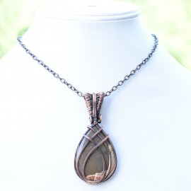 Coffee Jasper Gemstone Handmade Copper Wire Wrapped Pendant Jewelry 2.56 Inch BZ-380