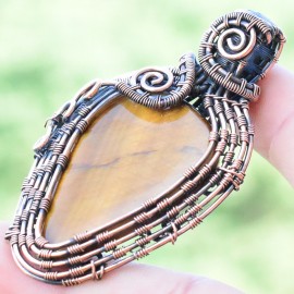 Tiger Eye Gemstone Handmade Copper Wire Wrapped Pendant Jewelry 2.36 Inch BZ-385