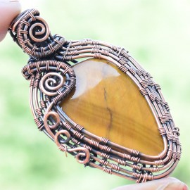 Tiger Eye Gemstone Handmade Copper Wire Wrapped Pendant Jewelry 2.36 Inch BZ-385