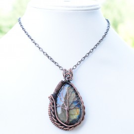 Labradorite Gemstone Handmade Copper Wire Wrapped Pendant Jewelry 2.56 Inch BZ-386