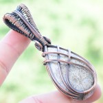 Fossil Coral Gemstone Handmade Copper Wire Wrapped Pendant Jewelry 2.76" BZ-387