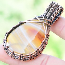 Bostwana Agate Gemstone Handmade Copper Wire Wrapped Pendant Jewelry 2.17 Inch BZ-391