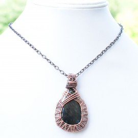 Blood Stone Gemstone Handmade Copper Wire Wrapped Pendant Jewelry 2.17 Inch BZ-392