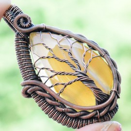 Bostwana Agate Gemstone Handmade Copper Wire Wrapped Pendant Jewelry 2.17 Inch BZ-397