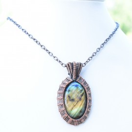Labradorite Gemstone Handmade Copper Wire Wrapped Pendant Jewelry 2.17 Inch BZ-403