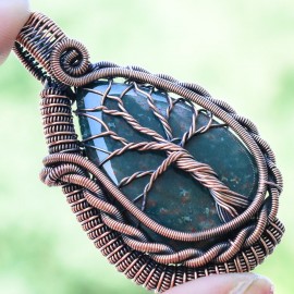 Blood Stone Gemstone Handmade Copper Wire Wrapped Pendant Jewelry 2.36 Inch BZ-411