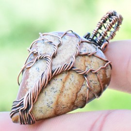 Picture Jasper Gemstone Handmade Copper Wire Wrapped Pendant Jewelry 1.77 Inch BZ-421