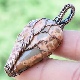 Coffee Jasper Gemstone Handmade Copper Wire Wrapped Pendant Jewelry 1.97 Inch BZ-430