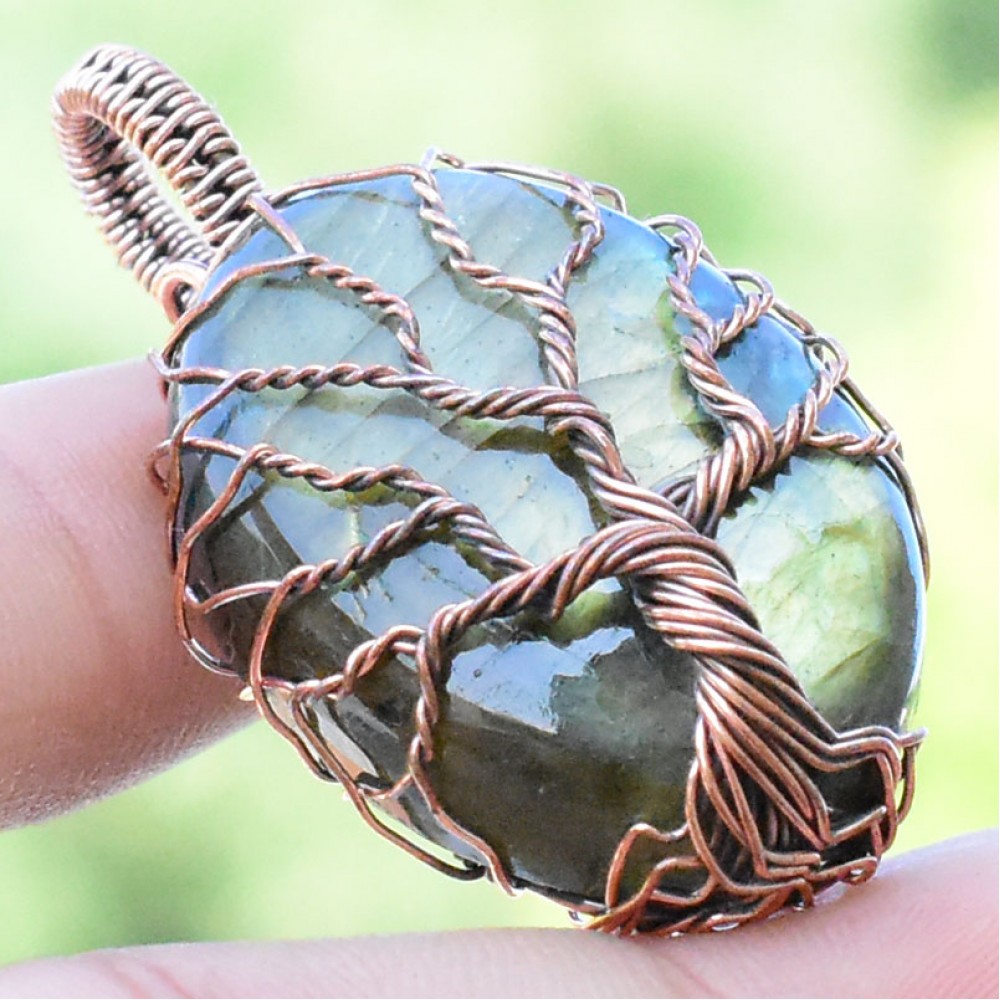 Labradorite Gemstone Handmade Copper Wire Wrapped Pendant Jewelry 1.77 Inch BZ-434