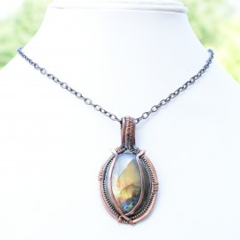 Labradorite Gemstone Handmade Copper Wire Wrapped Pendant Jewelry 2.17 Inch BZ-437