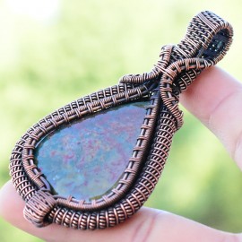 Blood Stone Gemstone Handmade Copper Wire Wrapped Pendant Jewelry 2.96 Inch BZ-440