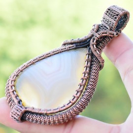 Bostwana Agate Gemstone Handmade Copper Wire Wrapped Pendant Jewelry 3.35 Inch BZ-441
