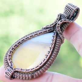 Bostwana Agate Gemstone Handmade Copper Wire Wrapped Pendant Jewelry 3.15 Inch BZ-444