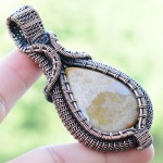Fossil Coral Gemstone Handmade Copper Wire Wrapped Pendant Jewelry 2.76" BZ-449