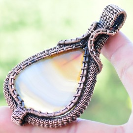Bostwana Agate Gemstone Handmade Copper Wire Wrapped Pendant Jewelry 3.15 Inch BZ-450