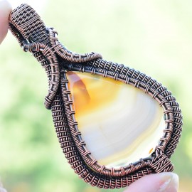 Bostwana Agate Gemstone Handmade Copper Wire Wrapped Pendant Jewelry 3.15 Inch BZ-450