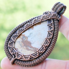 Picture Jasper Gemstone Handmade Copper Wire Wrapped Pendant Jewelry 2.96 Inch BZ-451