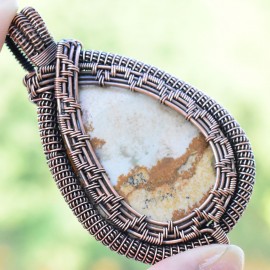 Picture Jasper Gemstone Handmade Copper Wire Wrapped Pendant Jewelry 2.96 Inch BZ-451