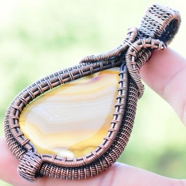 Bostwana Agate Gemstone Handmade Copper Wire Wrapped Pendant Jewelry 3.15 Inch BZ-456