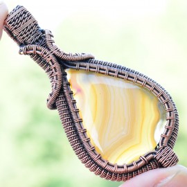 Bostwana Agate Gemstone Handmade Copper Wire Wrapped Pendant Jewelry 3.15 Inch BZ-456