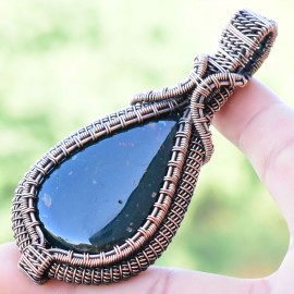 Blood Stone Gemstone Handmade Copper Wire Wrapped Pendant Jewelry 3.15 Inch BZ-459