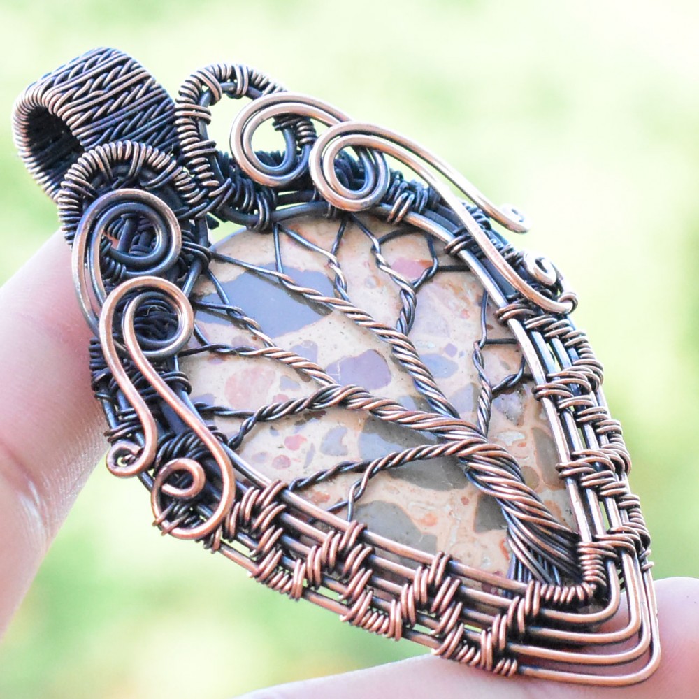Solar Quartz Gemstone Handmade Copper Wire Wrapped Pendant Jewelry 2.76" BZ-462