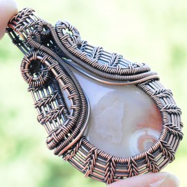Crazy Lace Agate Gemstone Handmade Copper Wire Wrapped Pendant Jewelry 2.56" BZ-465