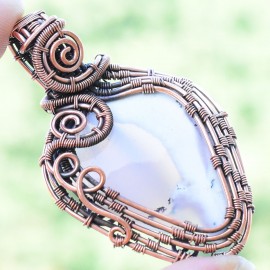 Dendrite Opal Gemstone Handmade Copper Wire Wrapped Pendant Jewelry 2.36 Inch BZ-467