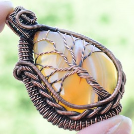 Bostwana Agate Gemstone Handmade Copper Wire Wrapped Pendant Jewelry 2.17 Inch BZ-471