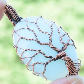 Chrysoprase Gemstone Handmade Copper Wire Wrapped Pendant Jewelry 1.97 Inch BZ-472