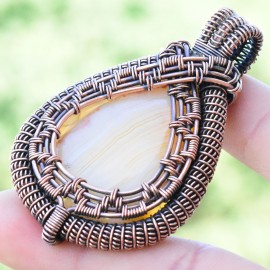 Bostwana Agate Gemstone Handmade Copper Wire Wrapped Pendant Jewelry 2.36 Inch BZ-476