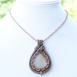 Bostwana Agate Gemstone Handmade Copper Wire Wrapped Pendant Jewelry 2.36 Inch BZ-476