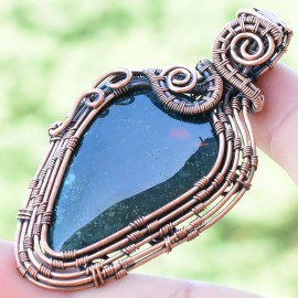 Blood Stone Gemstone Handmade Copper Wire Wrapped Pendant Jewelry 2.56 Inch BZ-484