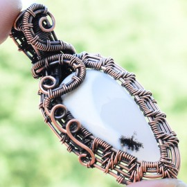 Dendrite Opal Gemstone Handmade Copper Wire Wrapped Pendant Jewelry 2.56 Inch BZ-485