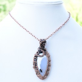 Dendrite Opal Gemstone Handmade Copper Wire Wrapped Pendant Jewelry 2.56 Inch BZ-485