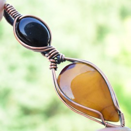 Mookaite Gemstone Handmade Copper Wire Wrapped Pendant Jewelry 2.96 Inch BZ-488